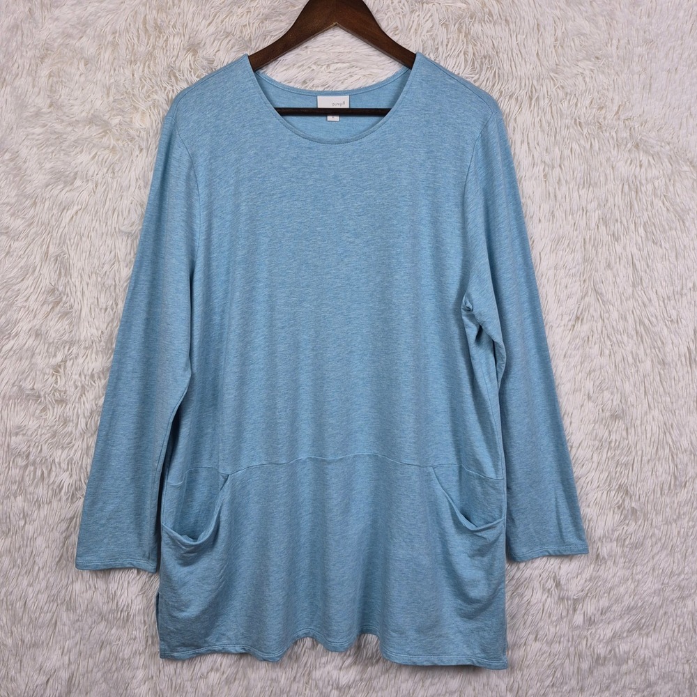 Pure Jill Pima Cotton Modal Blue Long‎ Sleeve Pocket Tunic Top XL JJill